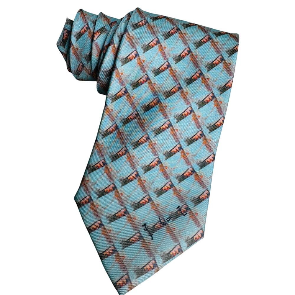 Bitsalmoony 100% Silk Abstract Blue Printed Men's Tie 59" Business Office Casual